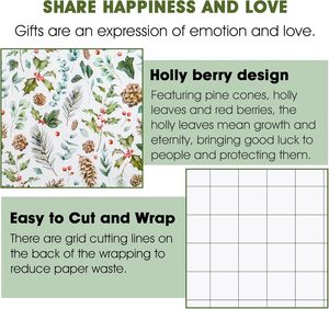 Papel de regalo navideño de alta gama con diseño retro de hojas de piña en acuarela para mamá, con pliegues interiores, personalizable. - Product Image 5