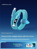 UGREEN Honkai Star Rail Kabel USB-C PD 100W Berbahan Nilon Kepang Pengisian Cepat Transfer Data Kecepatan Tinggi Kabel Data Pengisian Daya dengan Layar Digital