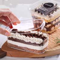 Boîte à dessert Tiramisu transparente populaire en gros, emballage en plastique PS pour gâteau Tiramisu, conteneur personnalisé pour pâtisserie, biscuits et gourmandises