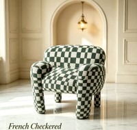 Fauteuil d'appoint moelleux à carreaux crème noir, canapé simple en peluche douce et romantique pour une décoration intérieure confortable