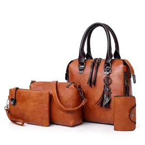 Amazon moda 4 takım bayan deri cüzdan el çantası Tote çanta özel omuzdan askili çanta kadın kızlar için