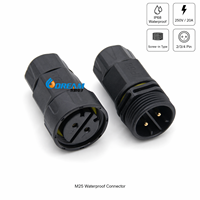 Connecteur de câble étanche DREAM M25 IP68, prise mâle/femelle 3 broches, 250V 20A, nylon PA66, câble d'alimentation extérieur