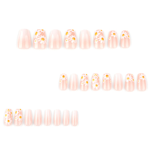 Set Estivo di 24 Unghie Finte Stile Francese con Margherite e Sfumature Nude per Nail Art e Salone - Product Image 3