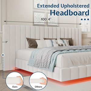 เตียงพร้อมไฟ LED จากโรงงานขายส่ง หัวเตียงขนาดใหญ่ ดีไซน์ทันสมัย หุ้มกำมะหยี่ แบบลอยตัว เป็นมิตรกับสิ่งแวดล้อม ทนทาน พร้อมที่เก็บของ - Product Image 4