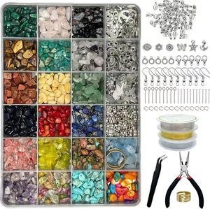 Perles en <span class=keywords><strong>pierre</strong></span> naturelle pour la fabrication de bijoux, kit DIY pour bracelet, perles irrégulières, cordon élastique, boîte d'accessoires - Product Image 4