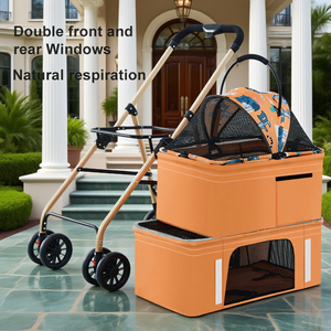 डबल-सीटर छोटे पालतू पालतू स्टूलर + बड़ा लक्जरी मॉडलः फोल्डेबल डिजाइन, बिल्लियों और कुत्तों की बाहरी यात्रा जरूरतों को पूरा करता है। - Product Image 2