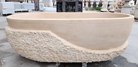 Baignoires ovales modernes sur mesure de luxe en travertin blanc crème exclusif, autoportantes pour salle de bain, villa, hôtel, maison