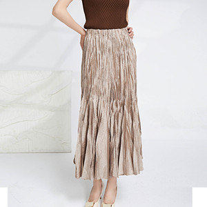 Abbigliamento moda donna di <span class=keywords><strong>alta</strong></span> qualità elegante <span class=keywords><strong>vita</strong></span> <span class=keywords><strong>alta</strong></span> 100% poliestere gonna lunga <span class=keywords><strong>a</strong></span> pieghe gonna lunga stile Casual - Product Image 1