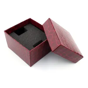 High Quality Square Red Leather Texture Paper Two Piece Watch Box