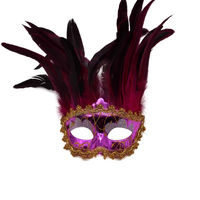 Masque en dentelle dorée métallique à plumes vénitiennes, multicolore en stock pour Halloween et le carnaval