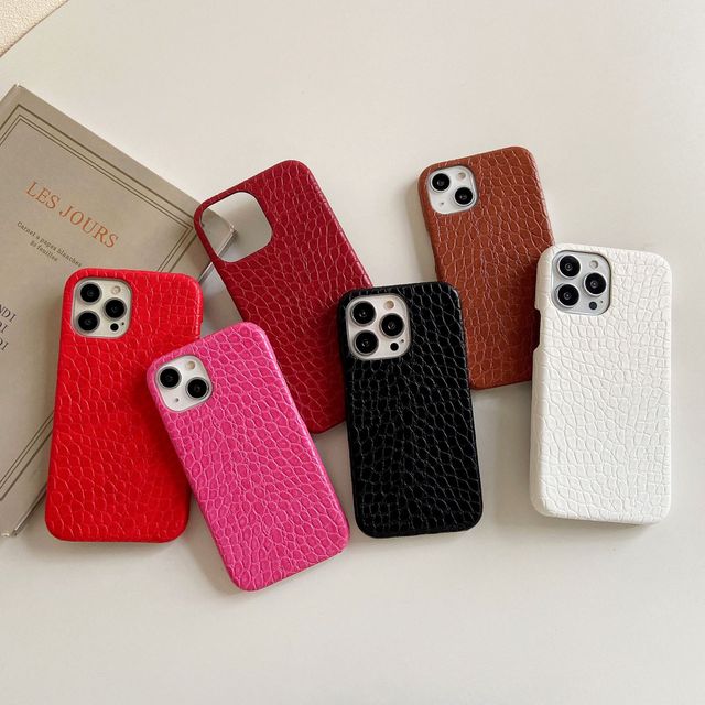 Classic crocodile Pattern Phone case for iPhone 15 16 17 Pro Max Leather Solid Color Protective Cover