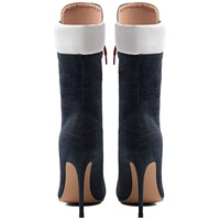 Bottines courtes en jean pour femmes, style rétro, à talons aiguilles fins, grande taille 47, à lacets, patchwork denim
