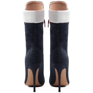 Botas Curtas de Salto Alto Fino Estilo Retrô para Mulheres, Tamanho Grande 47, Sapatos com Cadarço, Botinhas de Denim em Patchwork - Product Image 4