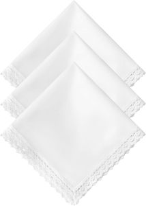 Serviette de table en tissu mélange coton et lin, moderne, brodée, carrée, avec bordure en dentelle crochet, réutilisable, pour mariage, banquet, repas à la maison - Product Image 1