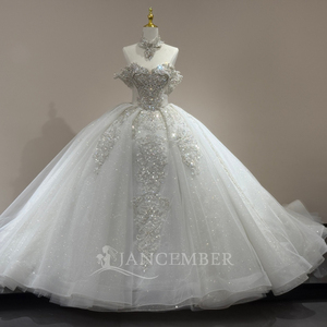 XS284 Beautiful Heavy Beaded Off Shoulder Wedding Vestidos De Novia Gowns Dress With Neckline - Product Image 2