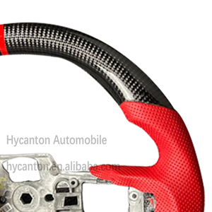 พวงมาลัยรถ Ford Mustang หนังคาร์บอนไฟเบอร์เย็บสีแดง - Product Image 4