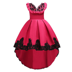 Girls Satin A-Line Dress With Lace Trim Lake Blue Birthday Princess Costume - Product Image 5