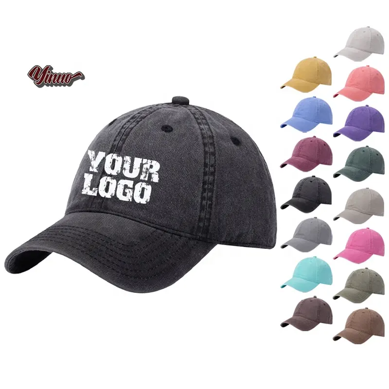 Custom Embroidery Logo Blank Baseball Caps 6 Panel Classic Distressed Caps Washed Dad Hats