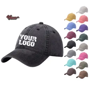 Individuelle Stickerei Logo einfarbige Baseballkappen 6 Panel klassische Distressed Caps gewaschene Daddy-Hüte