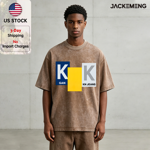 T-shirt en coton délavé oversize, style bloc moderne, imprimé texte K GAN <span class=keywords><strong>KN</strong></span> JEANS, streetwear rétro, décontracté, entrepôt USA, vente en gros - Product Image 1