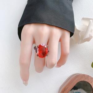 High Quality Jewelry Eco-friendly Copper Black Gold Plated 15*20MM Rose Cut Cubic Zirconia Big Gemstone <b>Rings</b> for Statement - Product Image 6