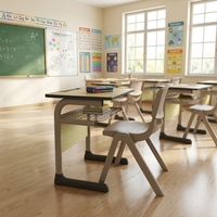 Ensemble de bureau et chaise d'étude double en bois réglable en hauteur, mobilier commercial économique, deux places, table et chaise d'école