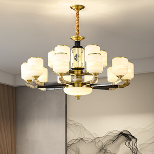 Lámpara de araña de estilo chino con múltiples cabezales LED para sala de estar, decoración del hogar, lámpara de techo redonda con base para bombilla E27 - Product Image 1