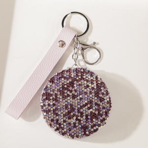 Miroir de poche pliable de luxe personnalisé avec logo, orné de strass en cristal violet, porte-clés et breloque de sac, miroir compact de maquillage – Vente en gros - Product Image 1