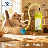 Baguette de chaton interactive en filet élastique jaune avec pompon, feuille, gland et clochette, 100g