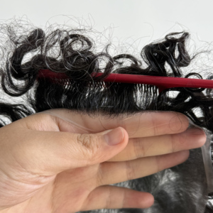 0.03mm 80% Density <b>Mens</b> Full Pu V-Loop Indian Remy <b>Hair</b> 20mm Natural Wave Hand Tied Customized Color Parted Base Toupee System - Product Image 4
