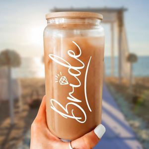 Bridal Shower Engagement <b>Gift</b> <b>Bride</b> Glass Tumbler Coffee Cup 16 Oz with Bamboo Lid and Straw - Product Image 4