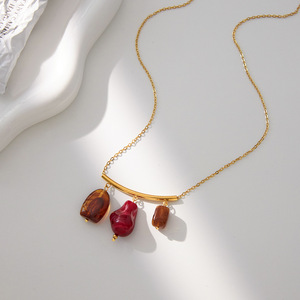 Collar con colgante de resina de acero inoxidable con cuentas ovaladas para mujer, joyería de moda - Product Image 4