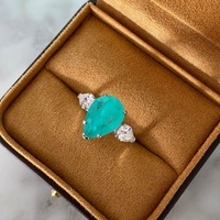 Bague en argent sterling S925 avec tourmaline Paraiba en forme de goutte, bijou vintage fait main pour femme, idéal pour fiançailles, mariage ou soirée