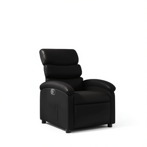 Sillón Reclinable de Cuero Sintético Negro, Operación Manual, Respaldo Acolchado, Diseño Moderno, Brazos Acolchados, Estructura de Madera - Product Image 1