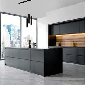 CBMMART modern style modular kitchen cabinet pvc china supplier matt grey black lacquer kitchen cabinet