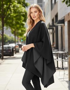 Poncho ouvert sur le devant, cape <span class=keywords><strong>et</strong></span> châle, cardigan à franges uni de luxe discret pour femme, design personnalisé - Product Image 3