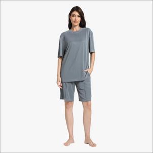 Conjunto de Pijama para Mujer, Camiseta de Manga Corta con Cuello Redondo y Pantalones Cortos, Ropa de Dormir de Verano - Product Image 1