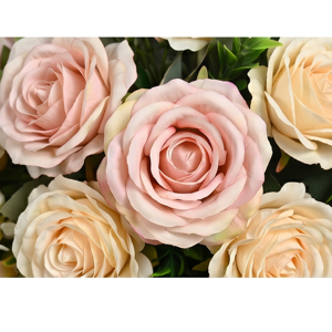Artificial Cream Rose Bouquet Decorative <b>Wreath</b> and Swag Floral Arrangement with Green Foliage for Home Wedding Decor - Product Image 5