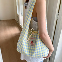 Sac fourre-tout de grande capacité à carreaux de style japonais, tendance, pour étudiants, sac à lunch pour femmes