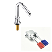 Robinet à double pédale sur pied pour eau froide et chaude, avec valve à pied, filetage G1/2, bec col de cygne, sans poignée, pour laboratoire