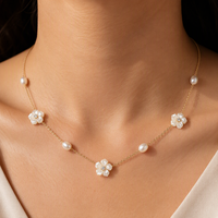 Collier élégant Mylove personnalisé en laiton plaqué or 18 carats avec perles, émail et zircons CZ en forme de fleur pour femme, accessoires de fête