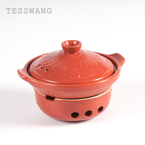 Casserole en céramique rouge TESSWANG avec base chauffante, ensemble de <span class=keywords><strong>mini</strong></span>-hot pot japonais pour soupes et ragoûts individuels - Product Image 2