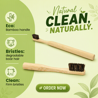 Brosse à dents en bambou à poils de cheval doux à moyens, sans plastique, entièrement biodégradable, nettoyage en profondeur, fabricant de brosses à dents avec logo personnalisé