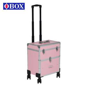 Valise de salon professionnelle avec tiroir, cadre en alliage d'aluminium, roulettes universelles pour le rangement des accessoires de coiffure et de manucure, noir argent - Product Image 4