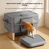 Bac à litière pour chat entièrement fermé et surdimensionné, portable, en acier inoxydable et plastique, avec accessoire anti-éclaboussures et anti-urine