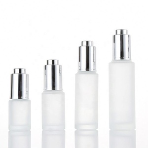 Wholesale 30ml <b>50ml</b> Frosted Round Shape Cosmetics Dropper Glass <b>Bottle</b> with Silver Cap for Skincare - Product Image 1