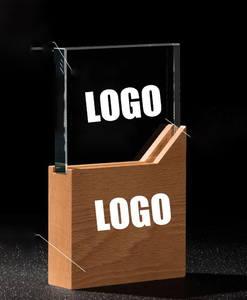 Xinrunjin Premium Durable Trapezoid <b>Crystal</b> Awards Laser Engraved Custom Logo Wooden Stand Luxury Business Executive Recognition - Product Image 6