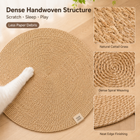 Tapis à gratter pour chat en nénuphar naturel écologique OEM, tissé à la main, rond, résistant à l'usure, sans perte de fibres, pour chats