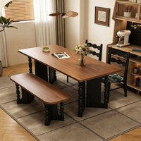 Table à manger vintage française du milieu du siècle en bois massif - Table à manger rectangulaire en frêne blanc pour la maison, le salon