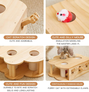 Jouet interactif pour chat en bois en forme de nuage, jeu de puzzle Whack-a-Mole, jouet d'entraînement intérieur pour animaux de compagnie - Product Image 3